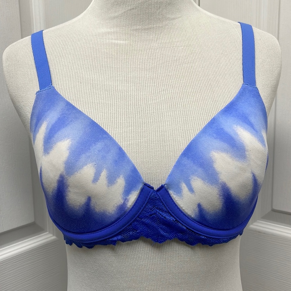 No Boundaries Blue Tie Dye Padded Lace Bra 34B